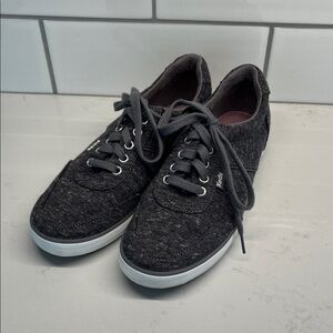 Keds Womens Dark Gray Knit Lace-Up Sneakers with White Sole